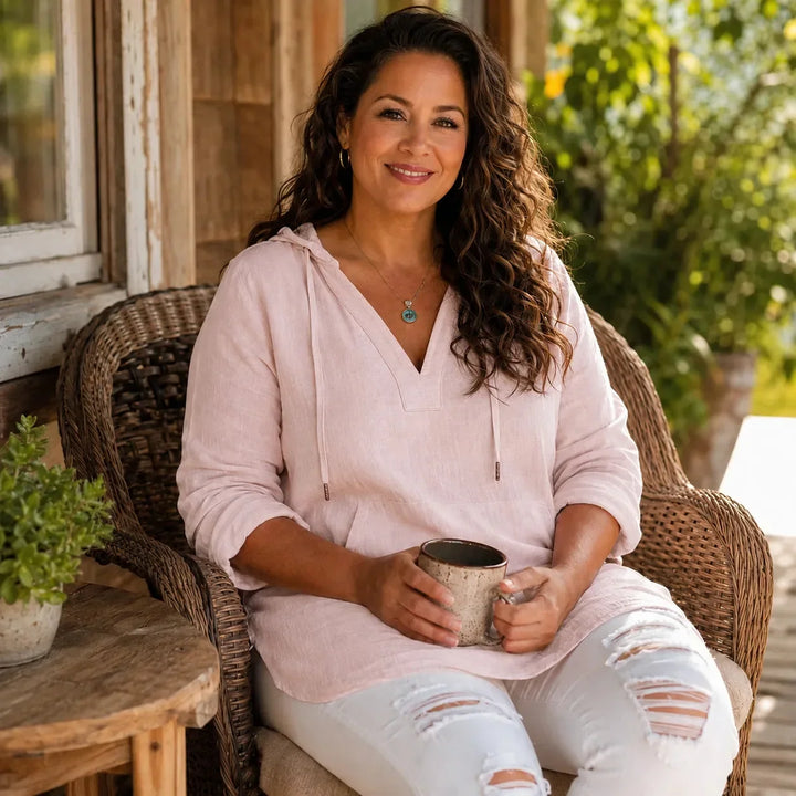 Muslina – Soft V-Neck Hoodie Summer Top with Kangaroo Pocket