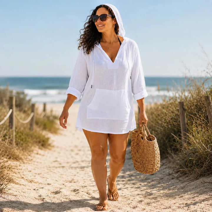Muslina – Soft V-Neck Hoodie Summer Top with Kangaroo Pocket