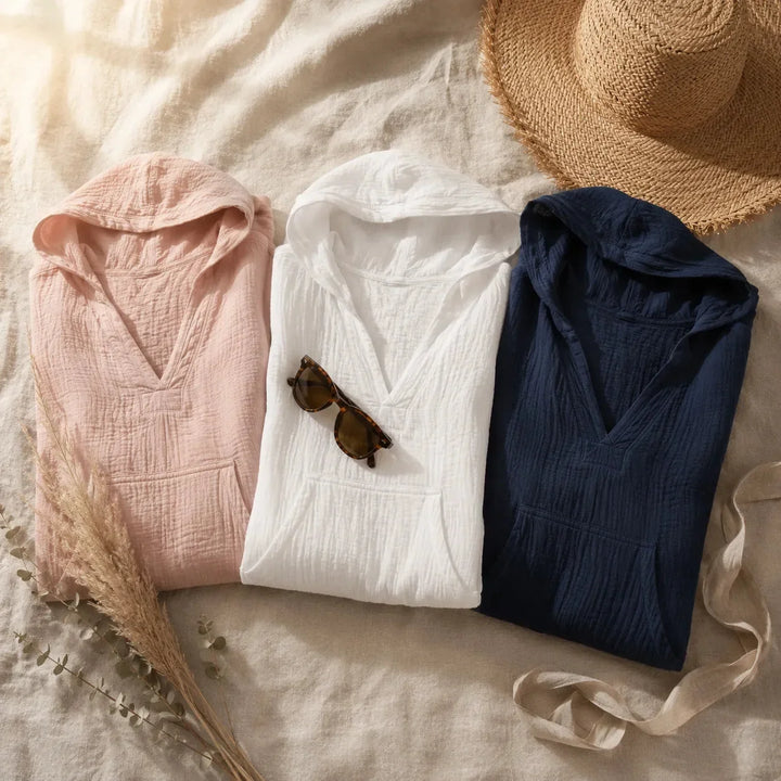 Muslina – Soft V-Neck Hoodie Summer Top with Kangaroo Pocket