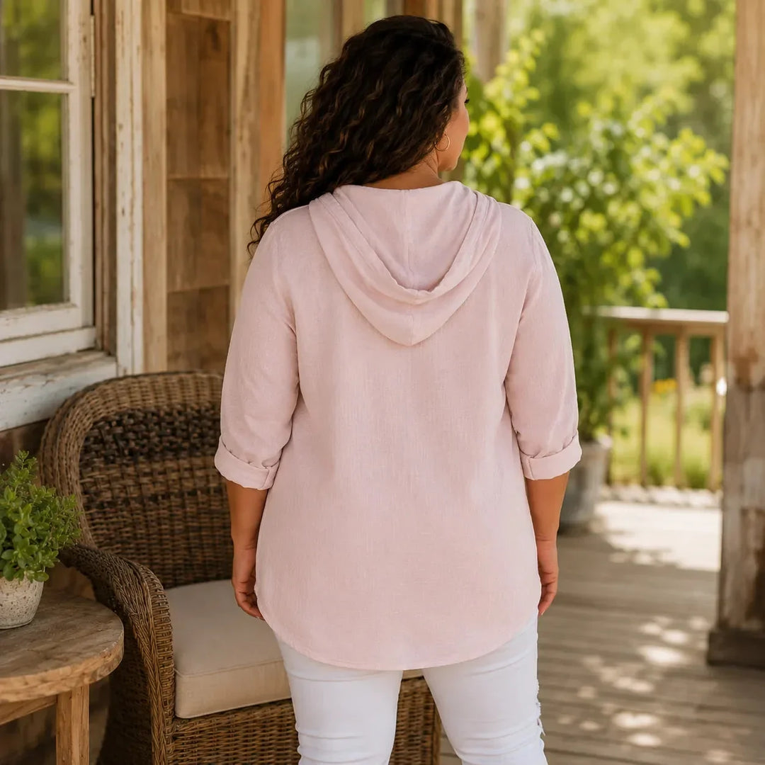 Muslina – Soft V-Neck Hoodie Summer Top with Kangaroo Pocket