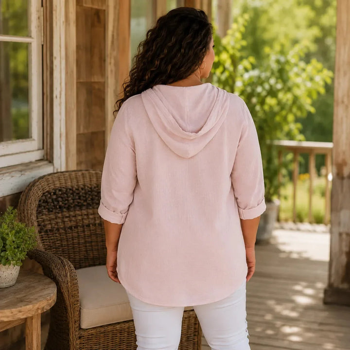 Muslina – Soft V-Neck Hoodie Summer Top with Kangaroo Pocket
