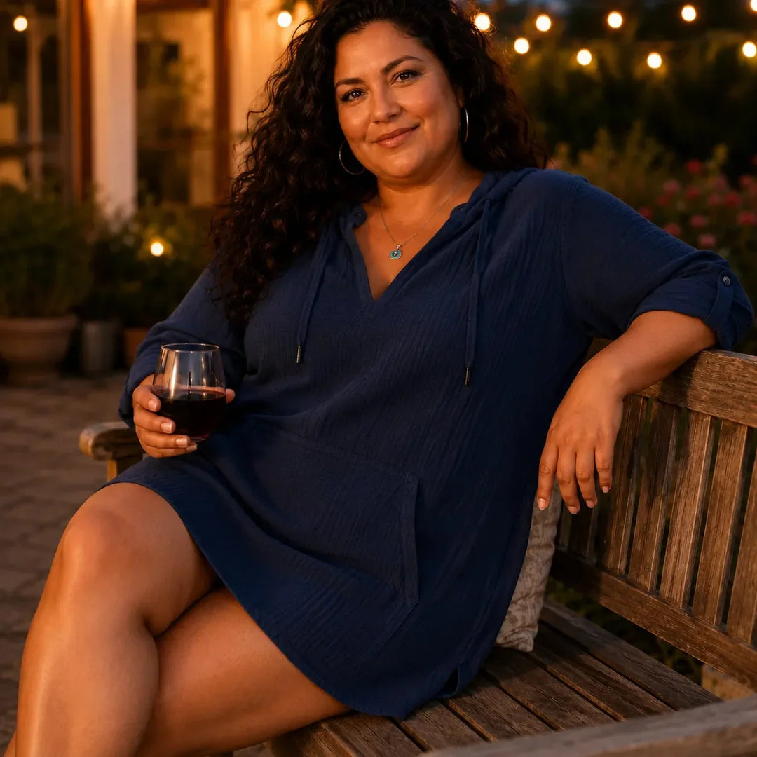 Muslina – Soft V-Neck Hoodie Summer Top with Kangaroo Pocket