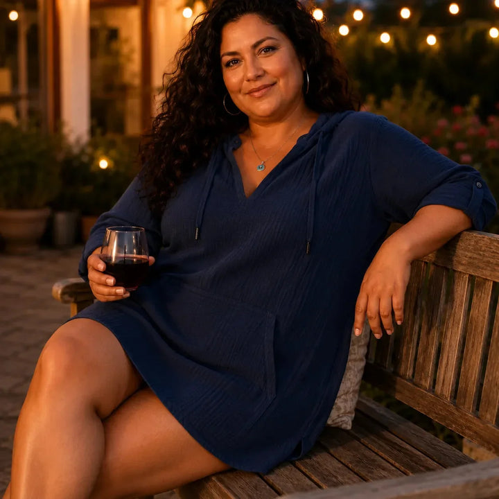 Muslina – Soft V-Neck Hoodie Summer Top with Kangaroo Pocket