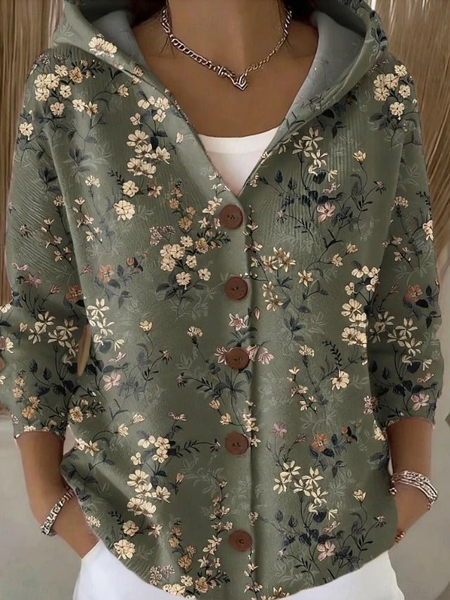 Ladies Patchwork Hoodie Cardigan with Colorful Pattern
