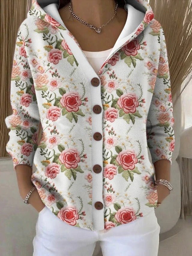 Ladies Patchwork Hoodie Cardigan with Colorful Pattern