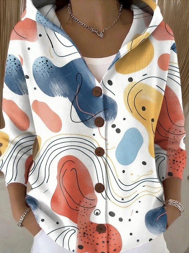 Ladies Patchwork Hoodie Cardigan with Colorful Pattern