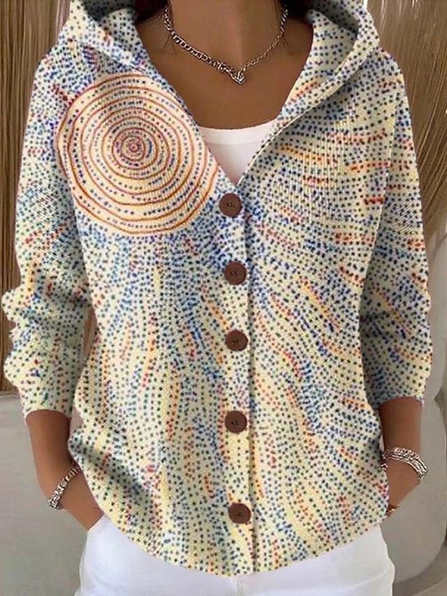 Ladies Patchwork Hoodie Cardigan with Colorful Pattern