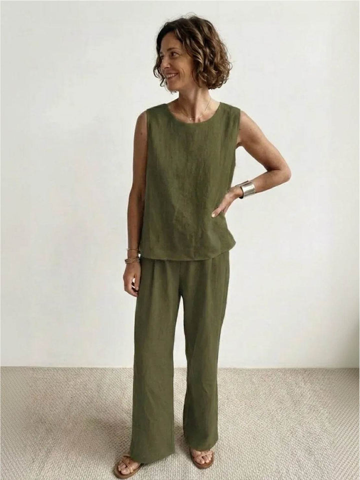 Alina | Sleeveless Tank Top with Matching Wide-Leg Trousers