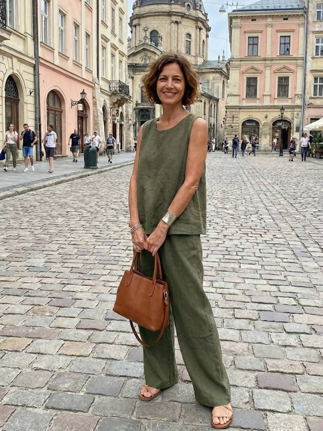 Alina | Sleeveless Tank Top with Matching Wide-Leg Trousers