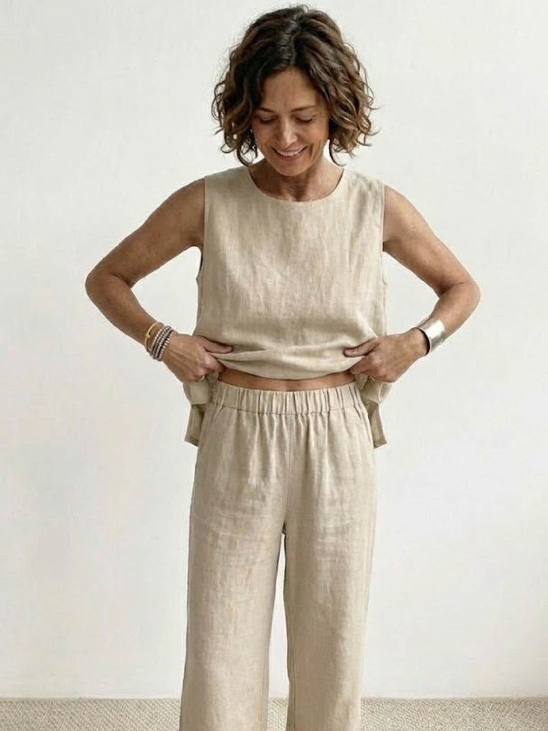 Alina | Sleeveless Tank Top with Matching Wide-Leg Trousers