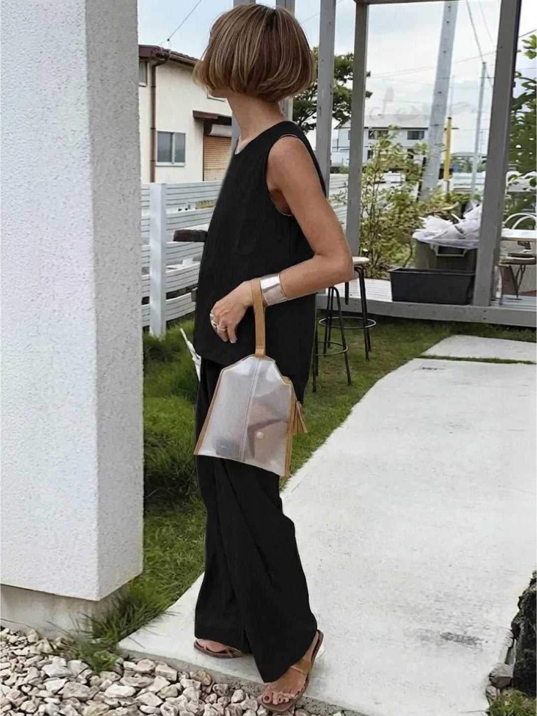 Alina | Sleeveless Tank Top with Matching Wide-Leg Trousers