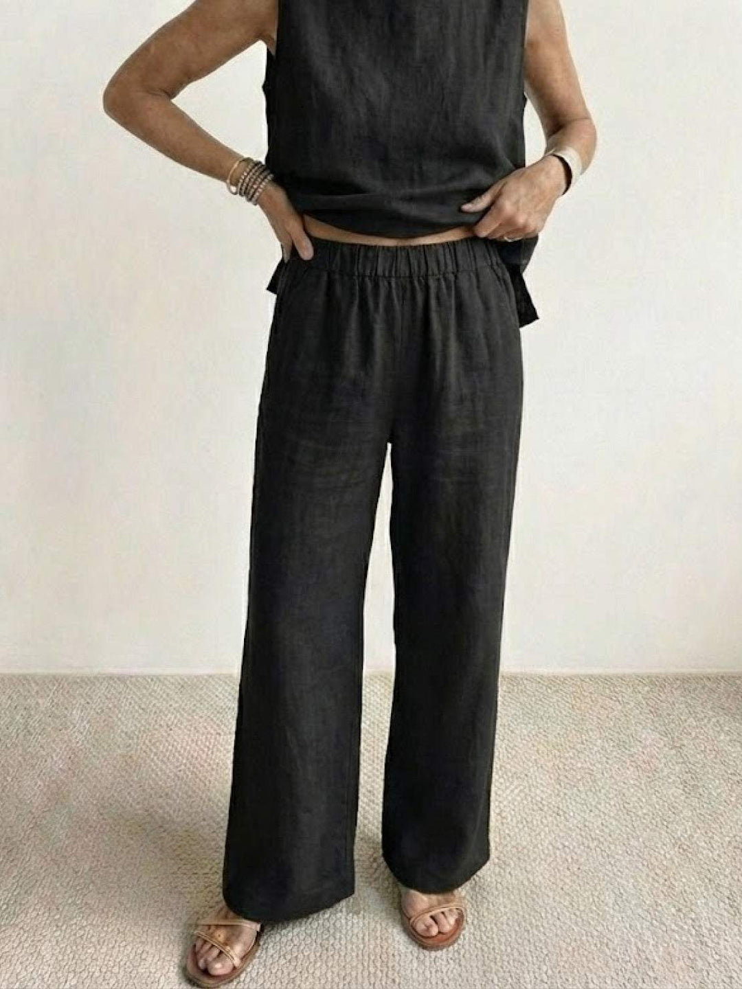 Alina | Sleeveless Tank Top with Matching Wide-Leg Trousers