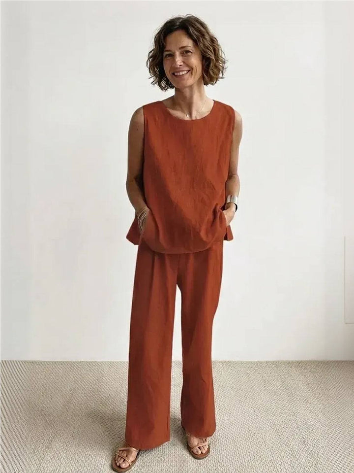 Alina | Sleeveless Tank Top with Matching Wide-Leg Trousers