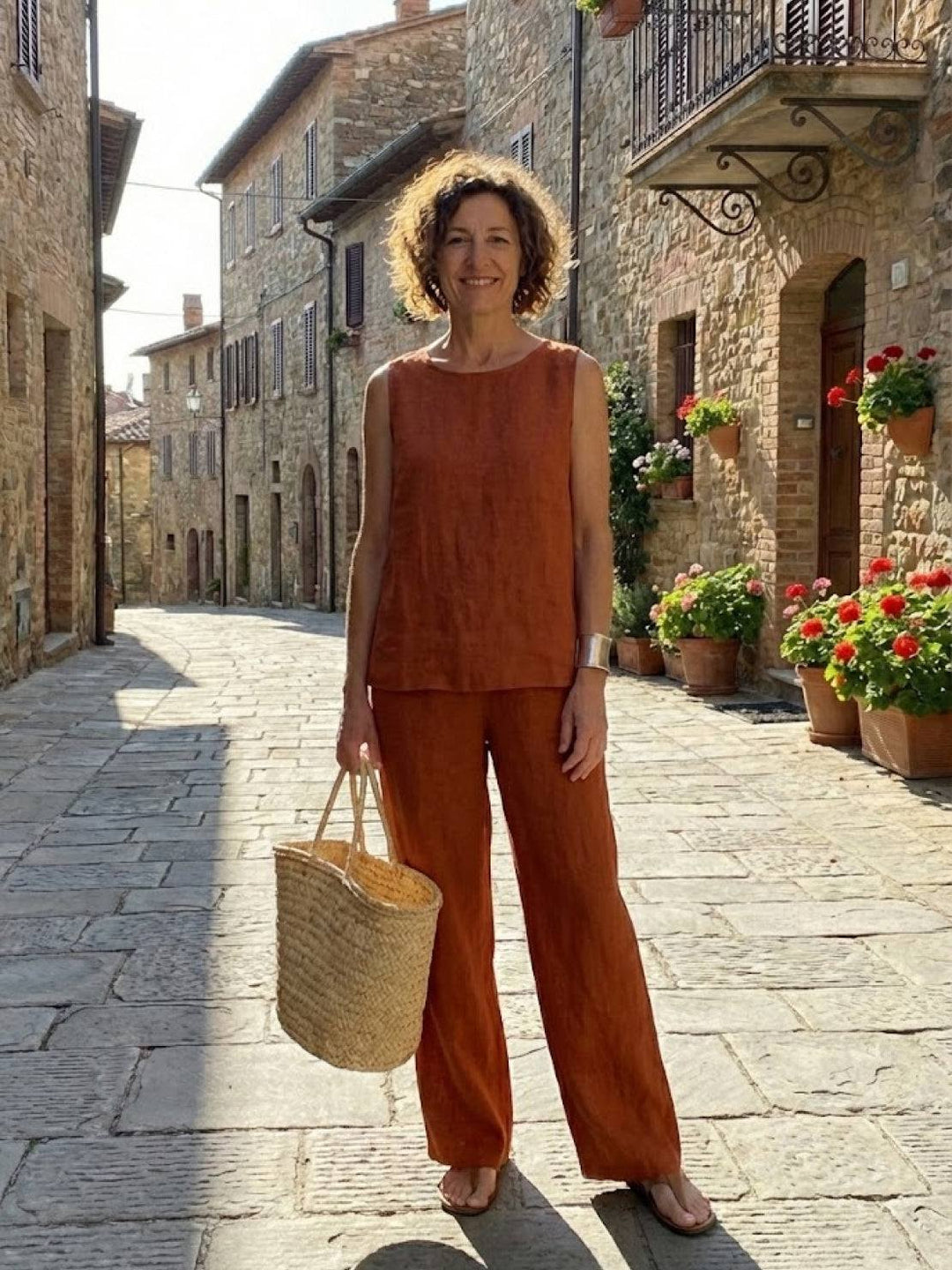 Alina | Sleeveless Tank Top with Matching Wide-Leg Trousers