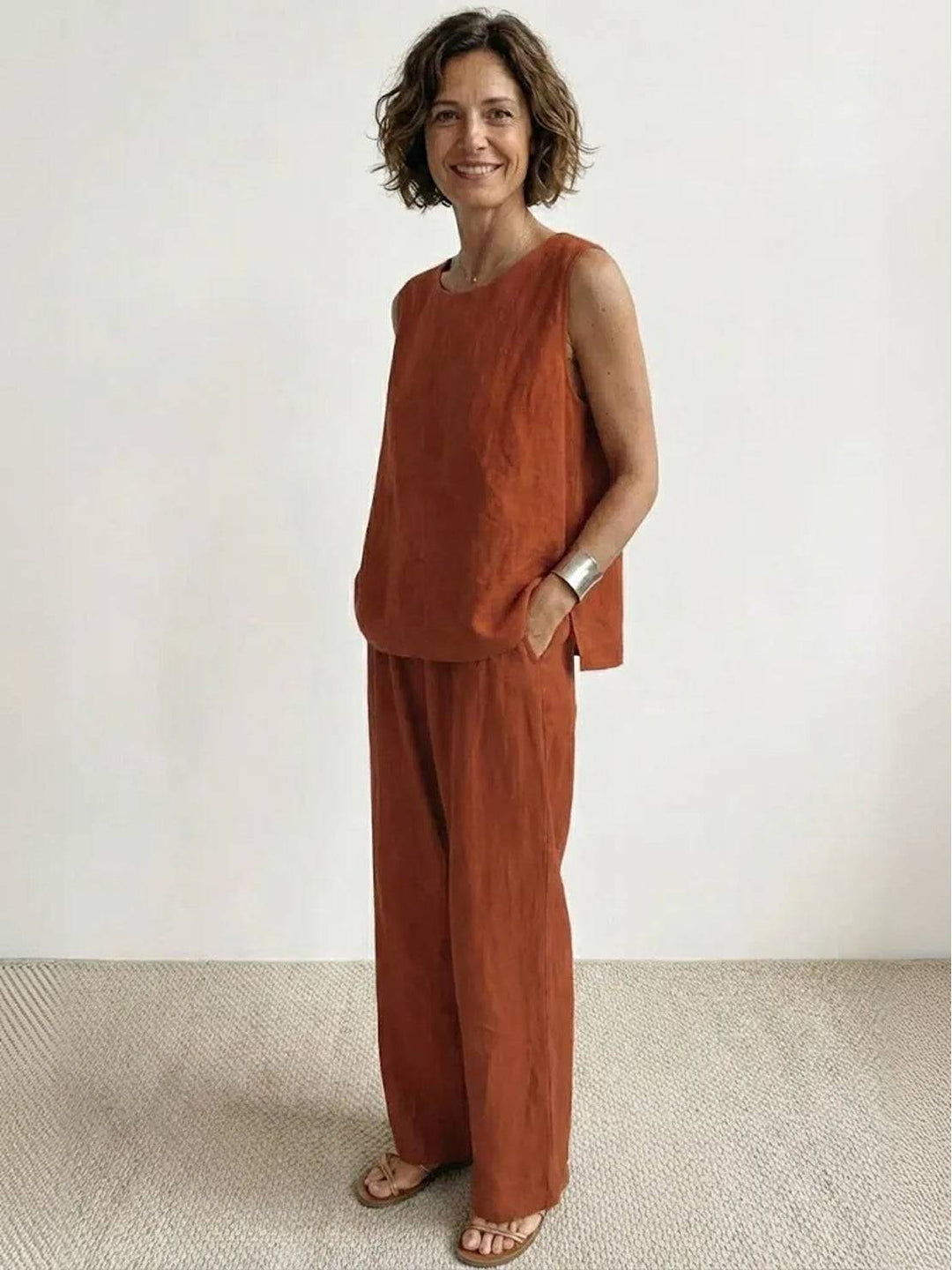 Alina | Sleeveless Tank Top with Matching Wide-Leg Trousers