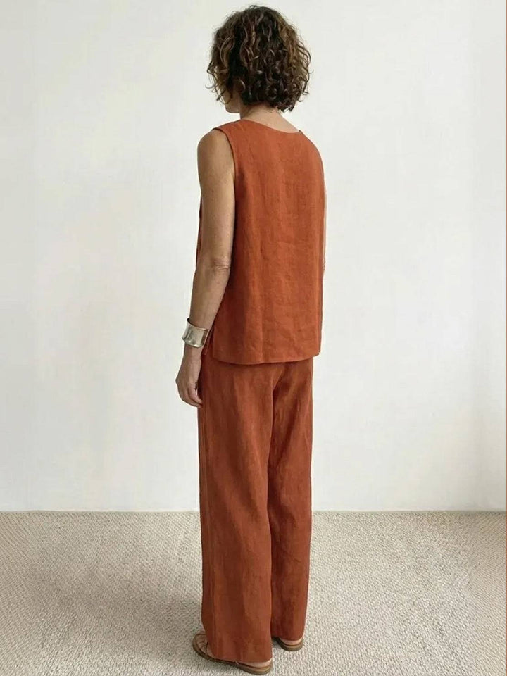Alina | Sleeveless Tank Top with Matching Wide-Leg Trousers