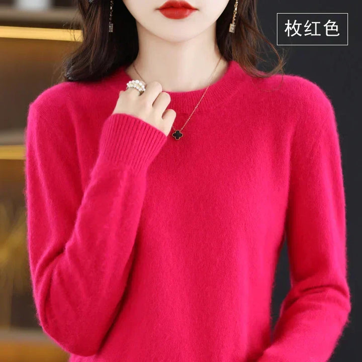 Lyrawea Women's 100% Cashmere O-Neck Sweater Slim Fit