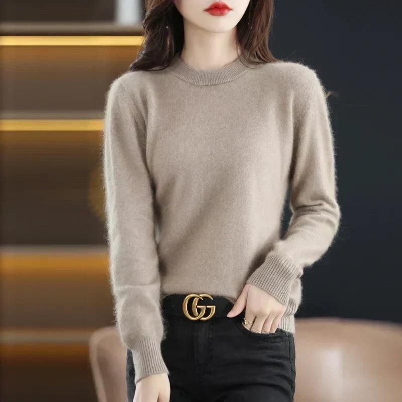 Lyrawea Women's 100% Cashmere O-Neck Sweater Slim Fit