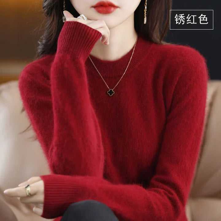 Lyrawea Women's 100% Cashmere O-Neck Sweater Slim Fit