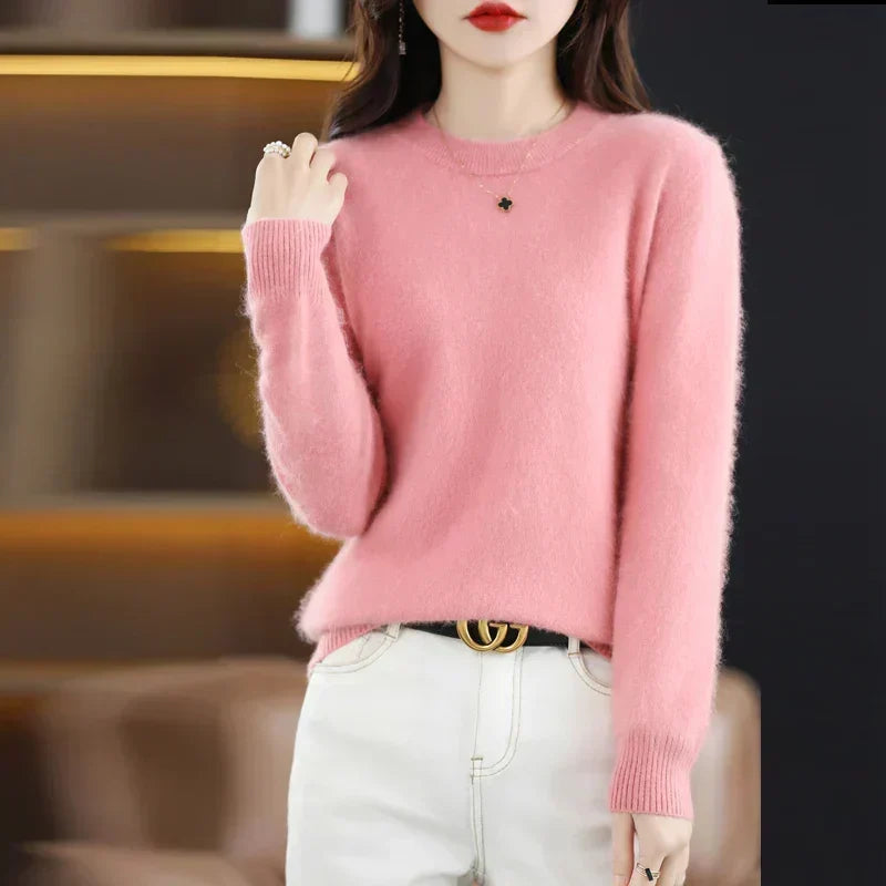 Lyrawea Women's 100% Cashmere O-Neck Sweater Slim Fit