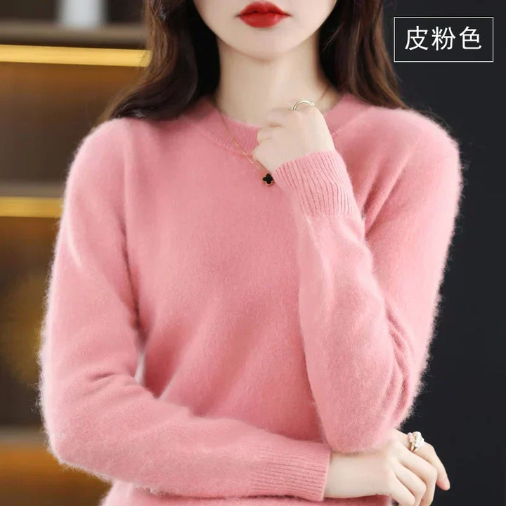 Lyrawea Women's 100% Cashmere O-Neck Sweater Slim Fit