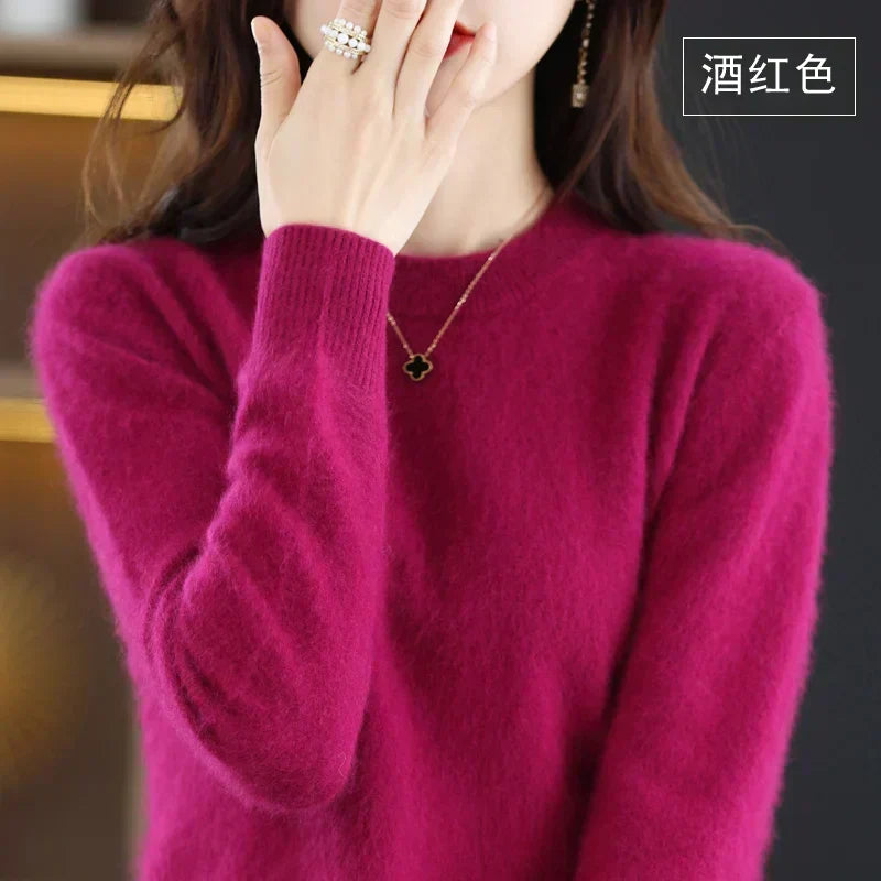 Lyrawea Women's 100% Cashmere O-Neck Sweater Slim Fit