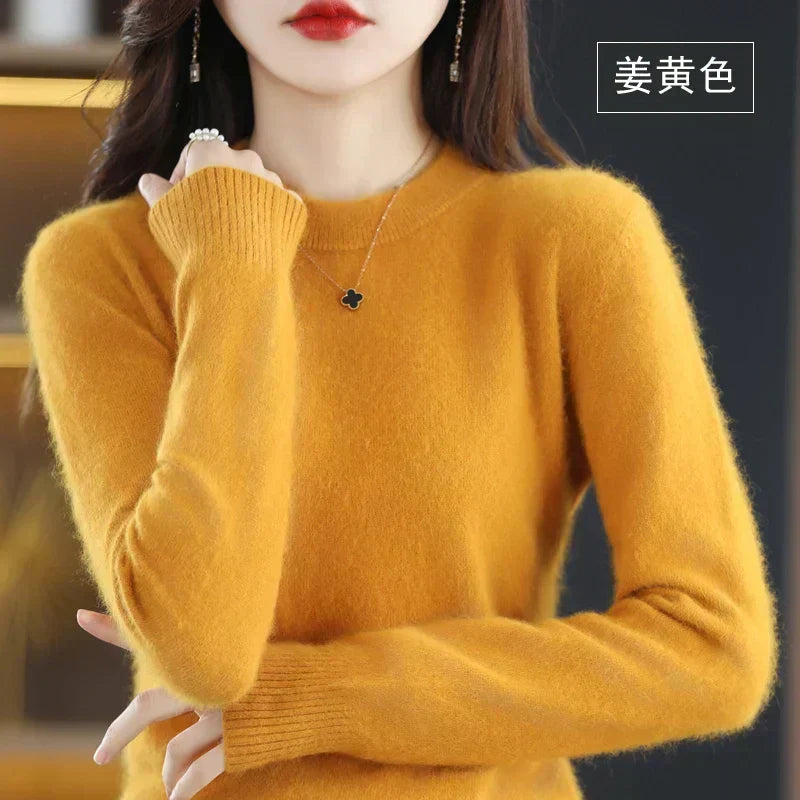 Lyrawea Women's 100% Cashmere O-Neck Sweater Slim Fit
