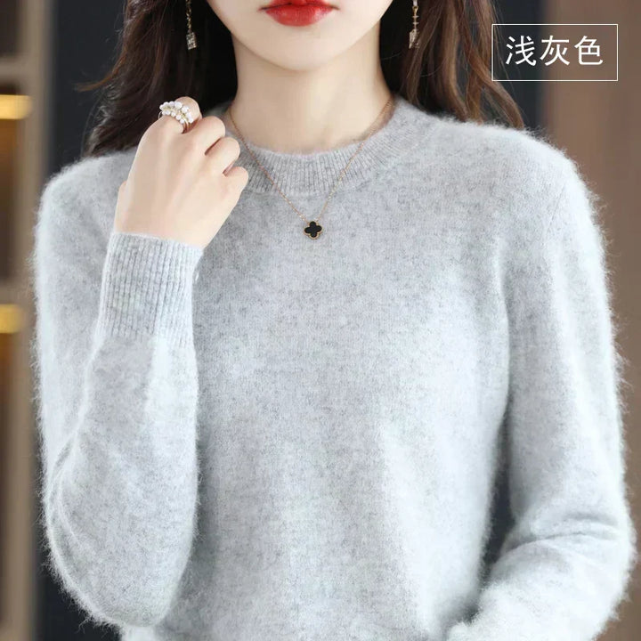 Lyrawea Women's 100% Cashmere O-Neck Sweater Slim Fit