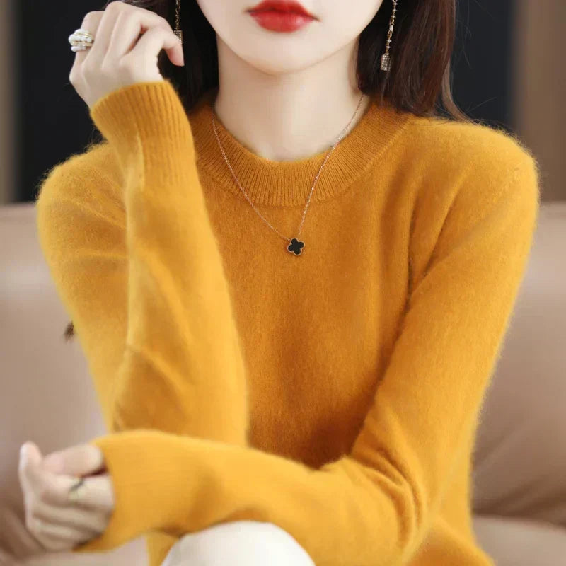 Lyrawea Women's 100% Cashmere O-Neck Sweater Slim Fit