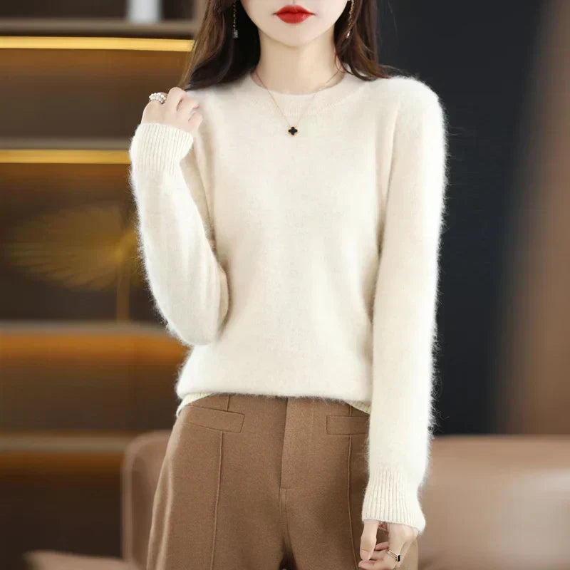 Lyrawea Women's 100% Cashmere O-Neck Sweater Slim Fit
