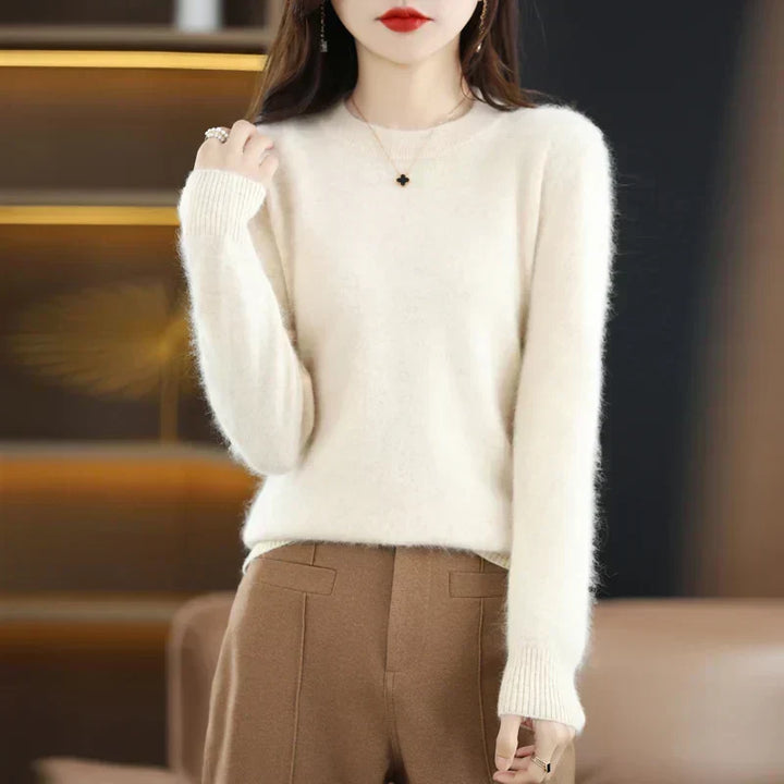 Lyrawea Women's 100% Cashmere O-Neck Sweater Slim Fit