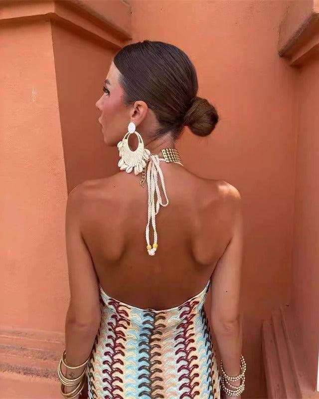 Effortless Elegant Bohemian Crochet Patterning Draped Lace Beachside Wedding Dress