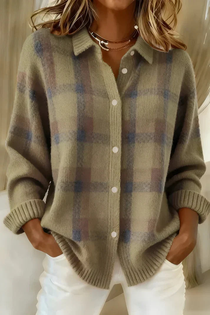 Women's Relaxed Checkered Button Sweater