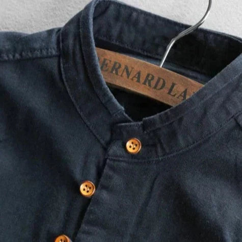 Men's Shirt with Mandarin Collar in Linen Blend