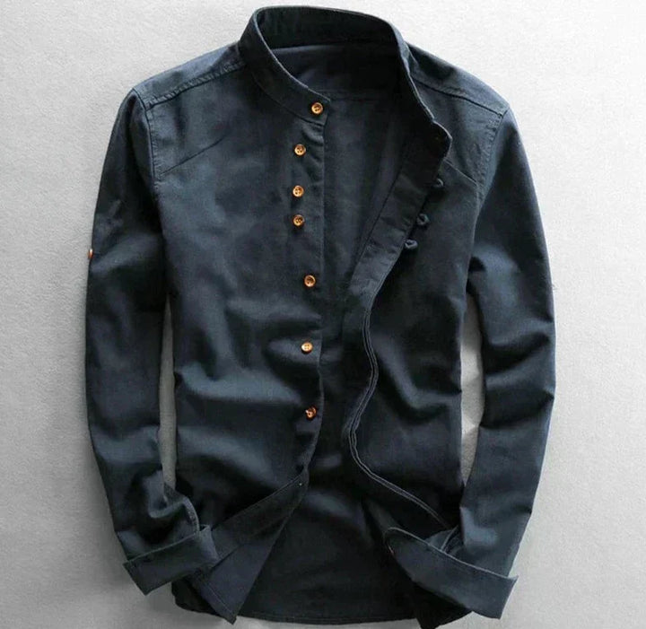 Men's Shirt with Mandarin Collar in Linen Blend