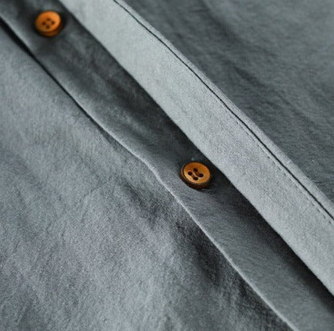 Men's Shirt with Mandarin Collar in Linen Blend