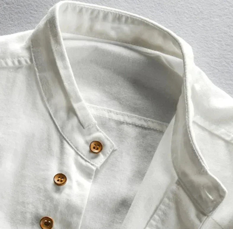 Men's Shirt with Mandarin Collar in Linen Blend