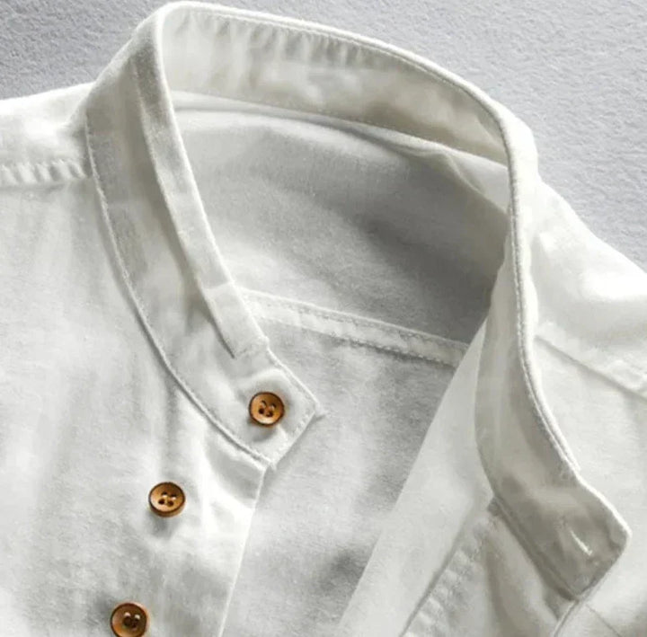 Men's Shirt with Mandarin Collar in Linen Blend