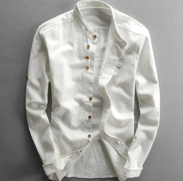 Men's Shirt with Mandarin Collar in Linen Blend