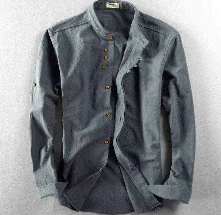 Men's Shirt with Mandarin Collar in Linen Blend