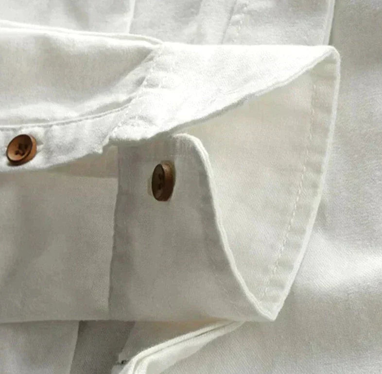 Men's Shirt with Mandarin Collar in Linen Blend