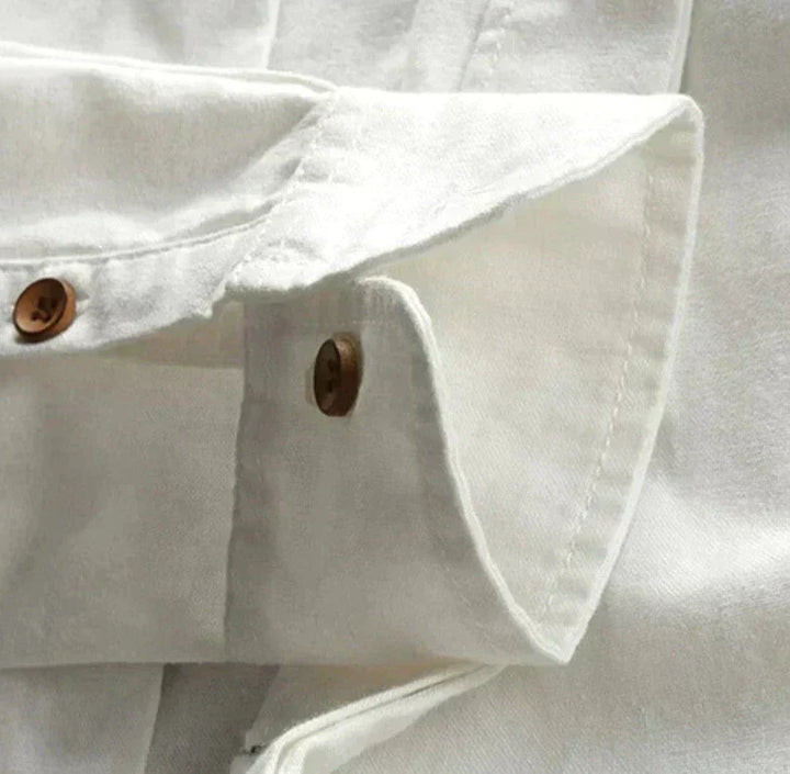 Men's Shirt with Mandarin Collar in Linen Blend