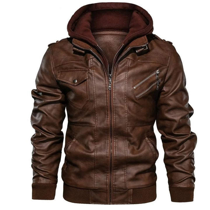 Men's Hooded Faux Leather Jacket