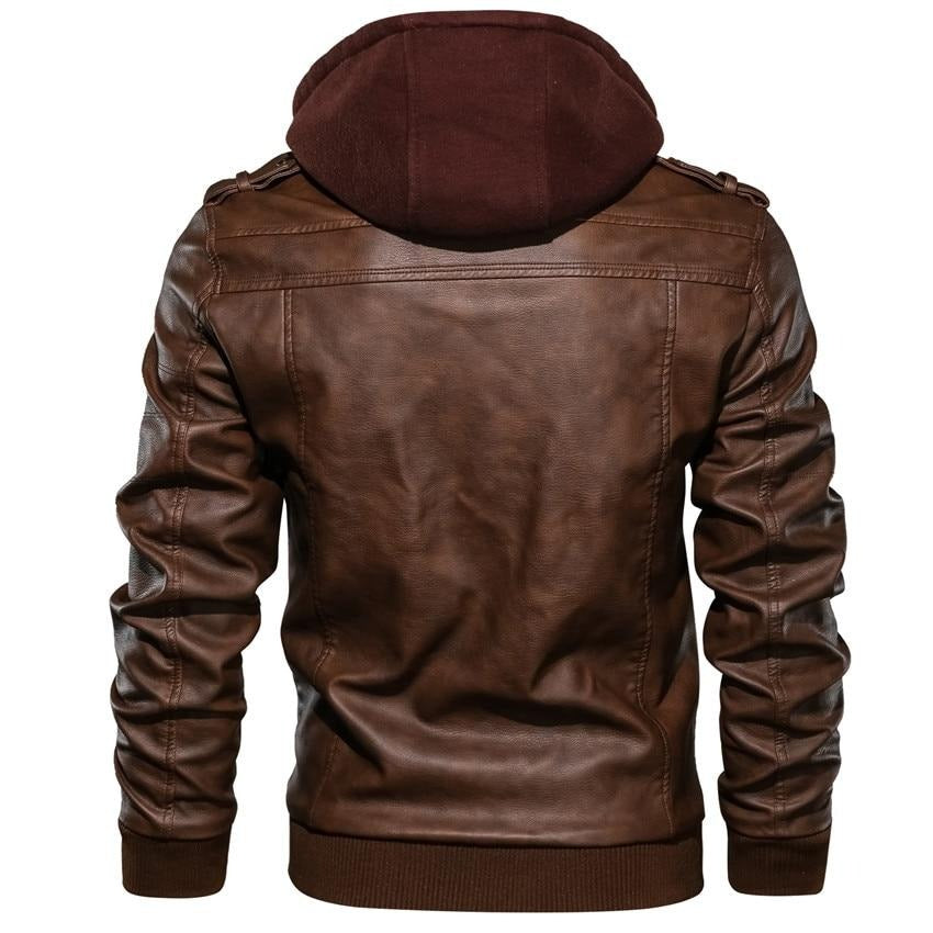 Men's Hooded Faux Leather Jacket