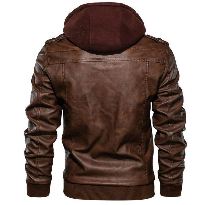 Men's Hooded Faux Leather Jacket
