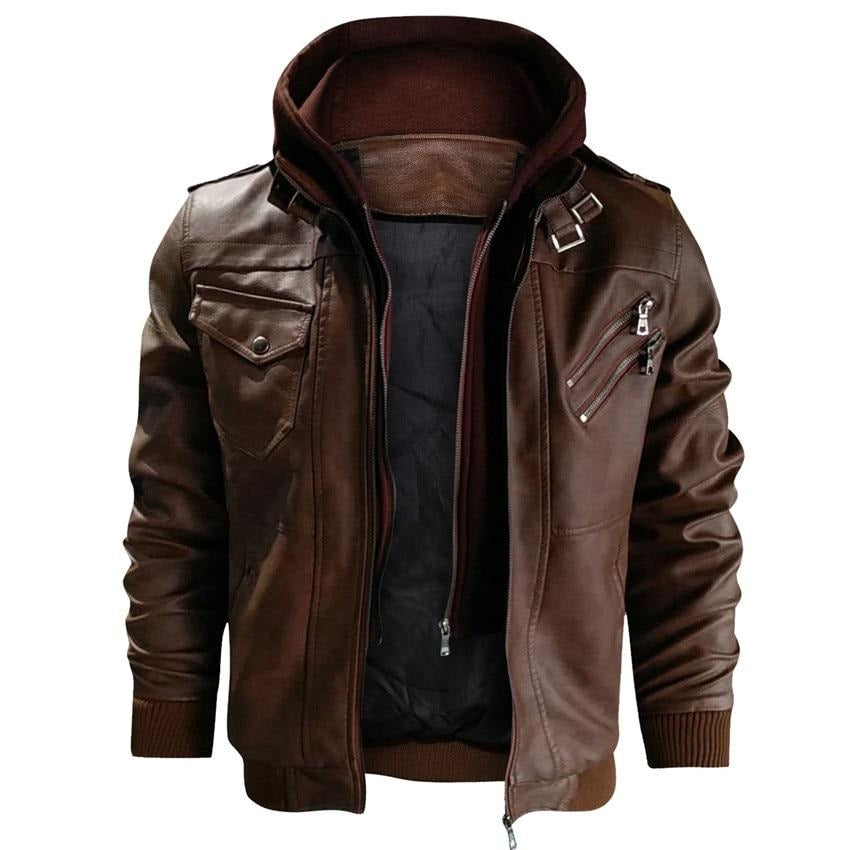 Men's Hooded Faux Leather Jacket