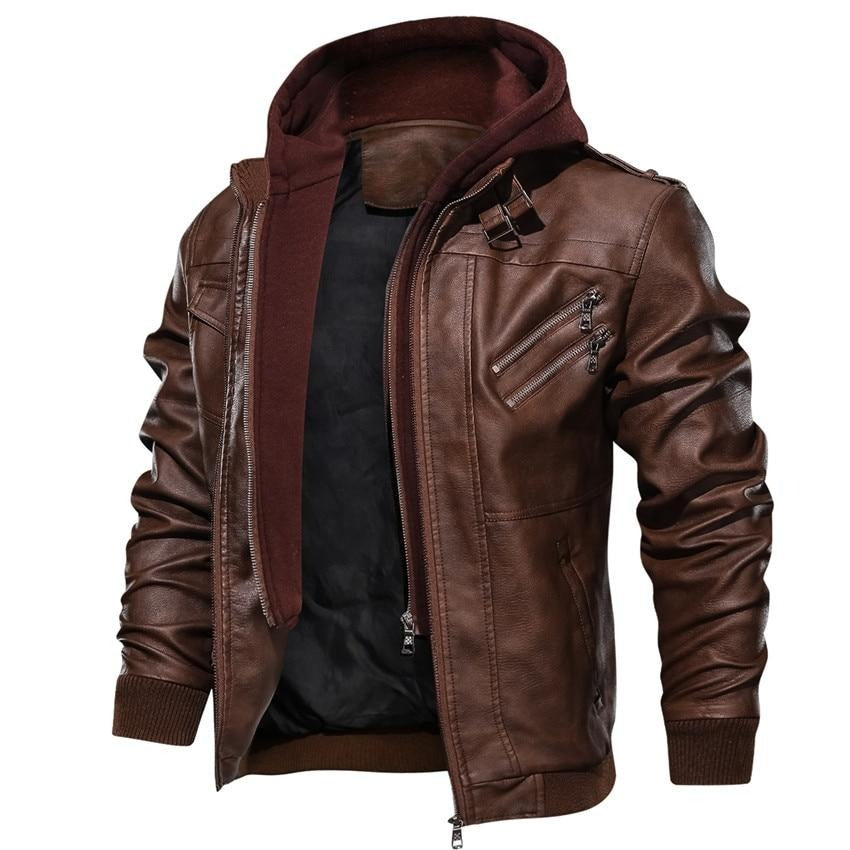 Men's Hooded Faux Leather Jacket