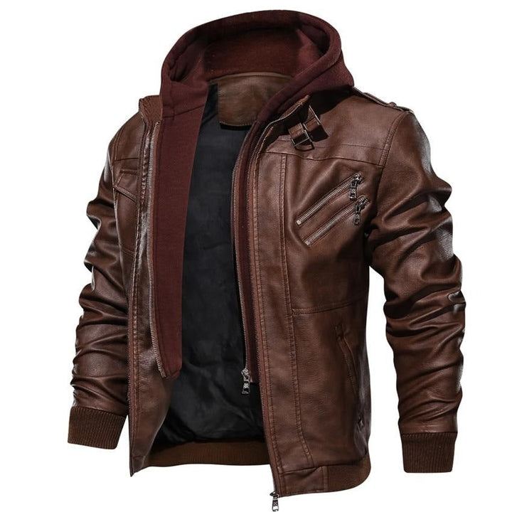 Men's Hooded Faux Leather Jacket