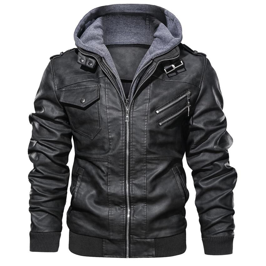 Men's Hooded Faux Leather Jacket