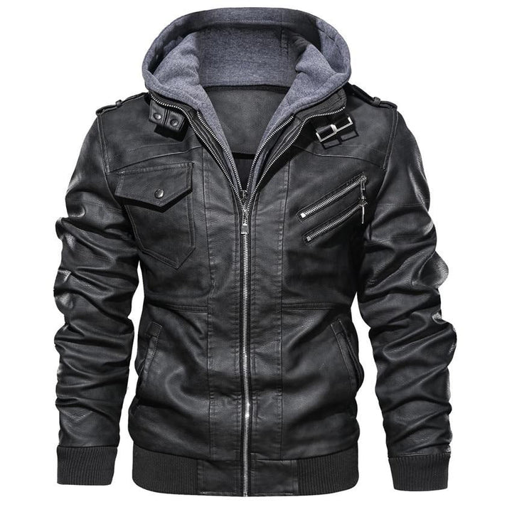 Men's Hooded Faux Leather Jacket